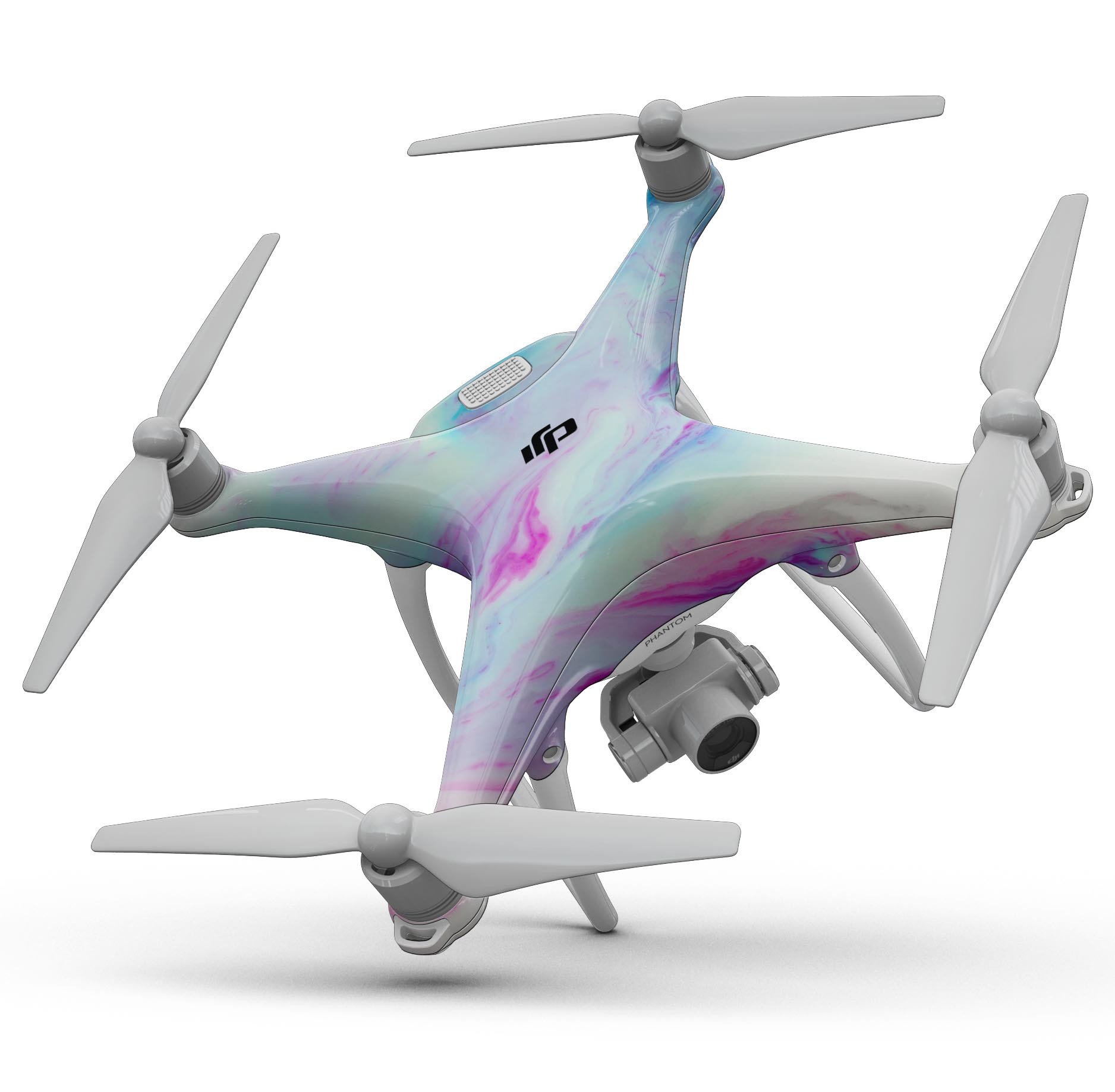 Marbleized Soft Blue V32 Full-Body Skin Kit for DJI Phantom 4, showcasing its unique design and precision fit.